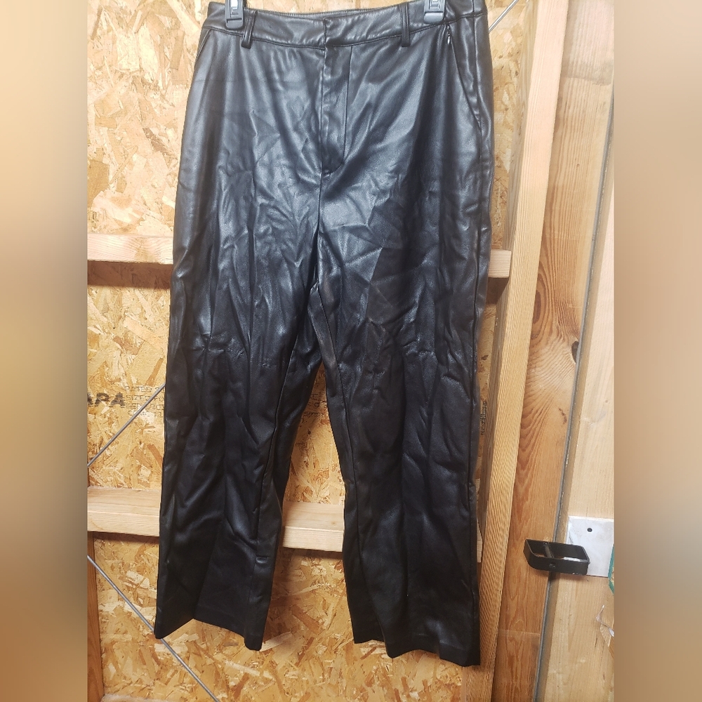 Good American Womans Faux Leather Wide Leg Pants Size 8